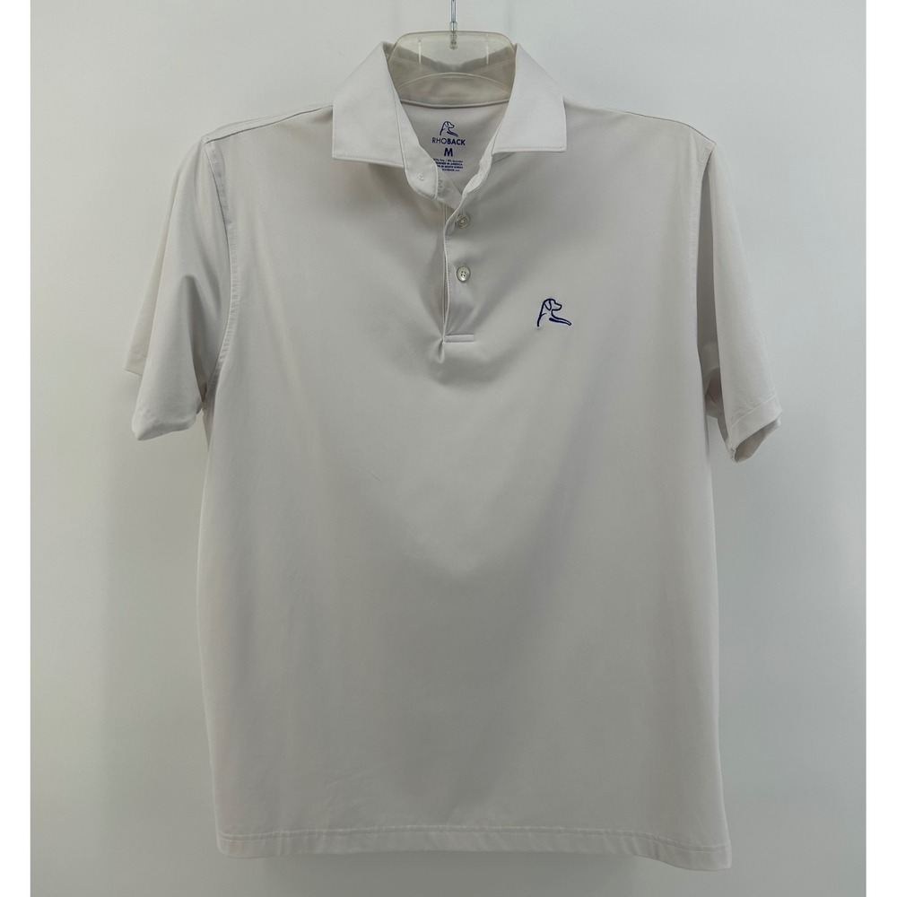 Rhoback Performance Polo Shirt Mens Medium White Short Sleeve Golf Activewear